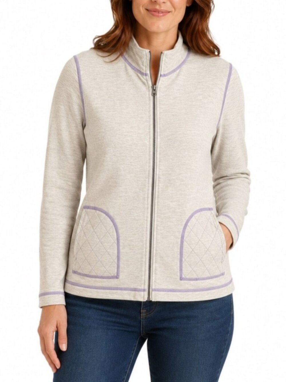 Sigrid Olsen Jacket Womens S Petite Oatmeal Space Dye Athleisure Preppy Golf